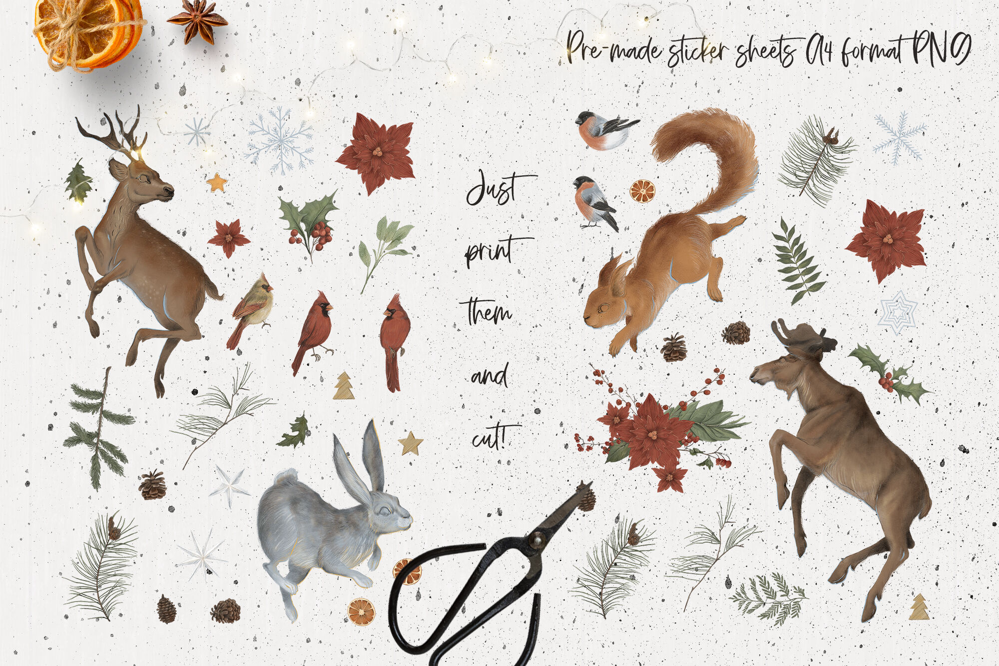 Winter Animals Stickers PNG. Sticker Sheets for printing. By