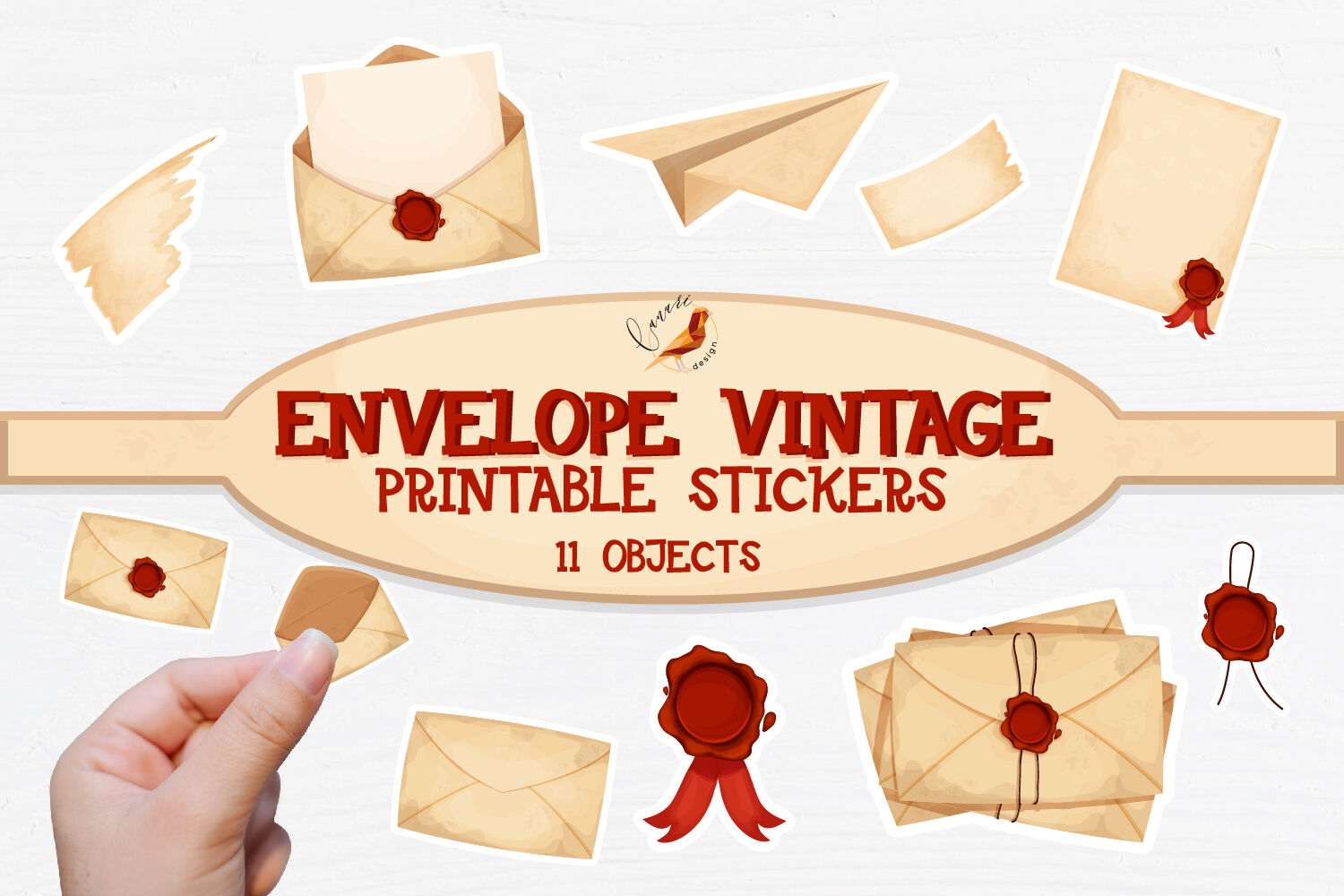 ENVELOPE VINTAGE Printable stickers PDF PNG By Canaridesign