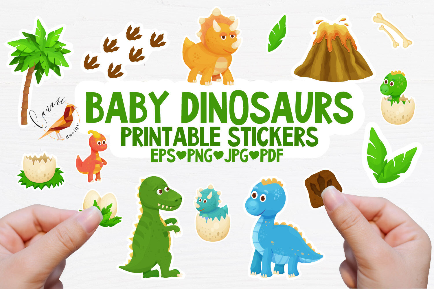 Dinosaur BABY Printable stickers PDF PNG By Canaridesign