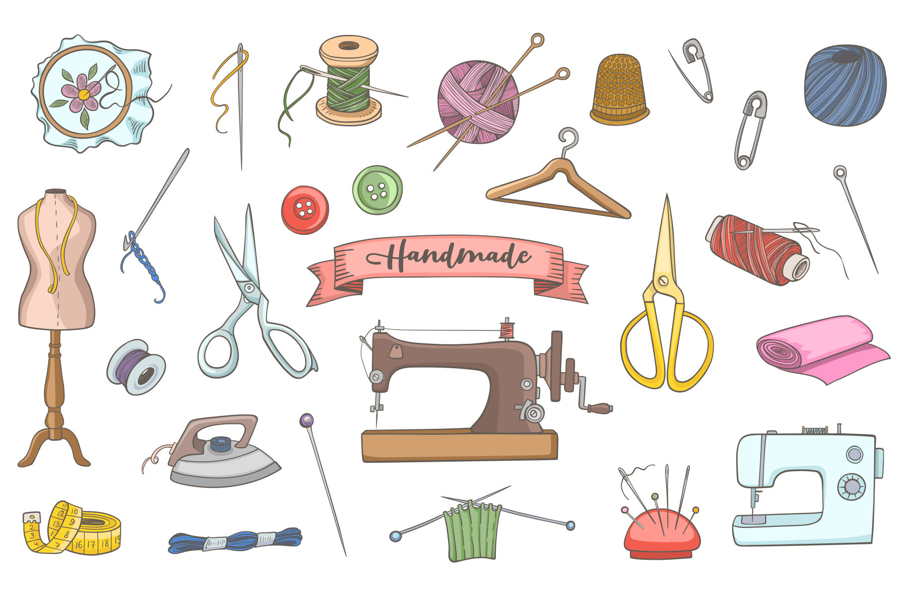 Sewing and Knitting Doodles By Artspace | TheHungryJPEG.com
