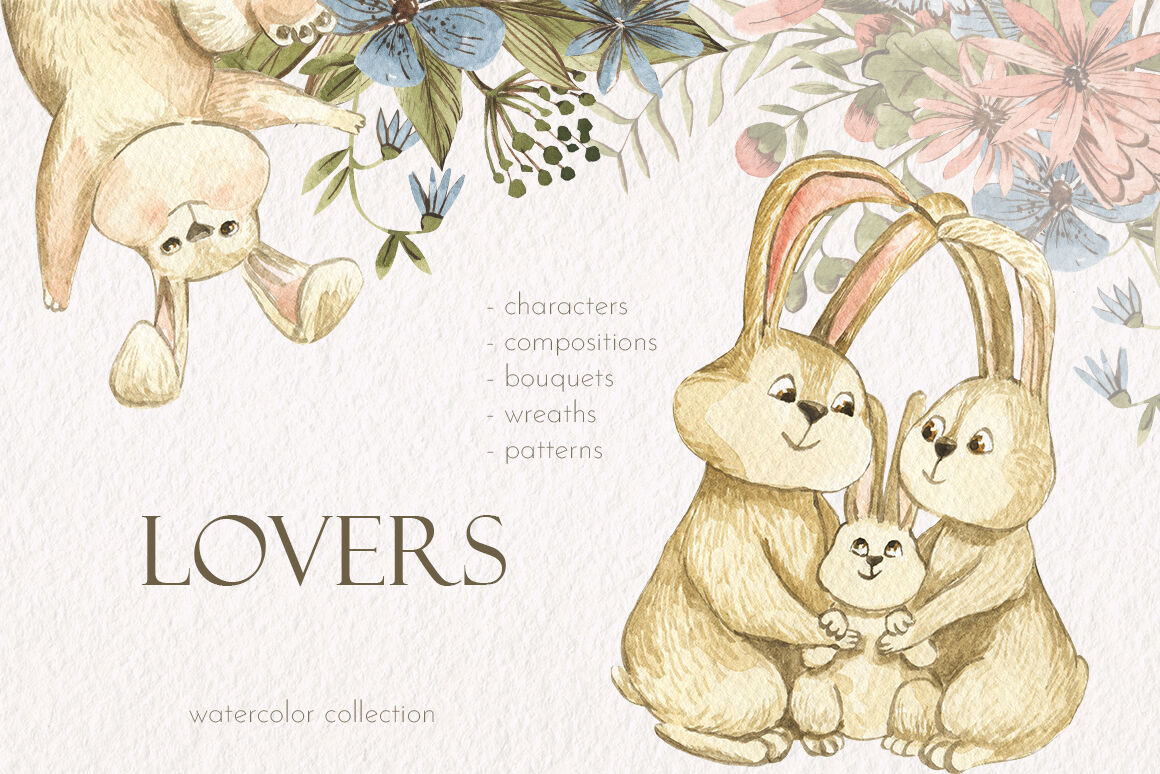 Lovers. Watercolor rabbits By LoveWatercolorStore | TheHungryJPEG
