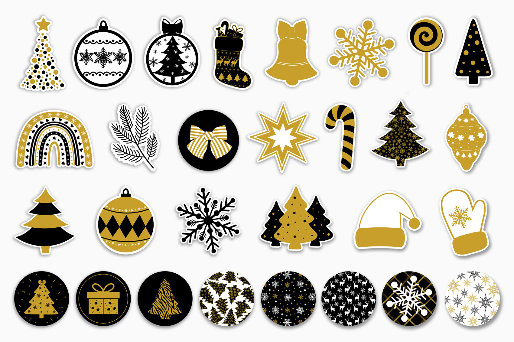 Christmas Sticker black and gold. Stickers Printable PNG By IrinaShishkova