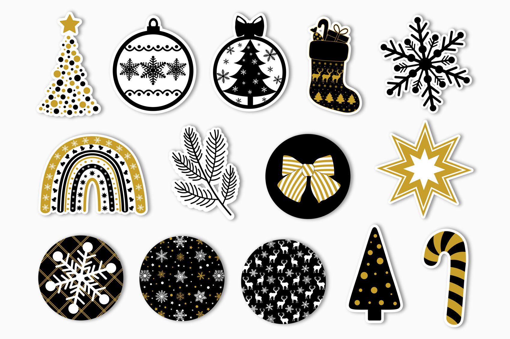 Printable Black & White Christmas Stickers Bundle