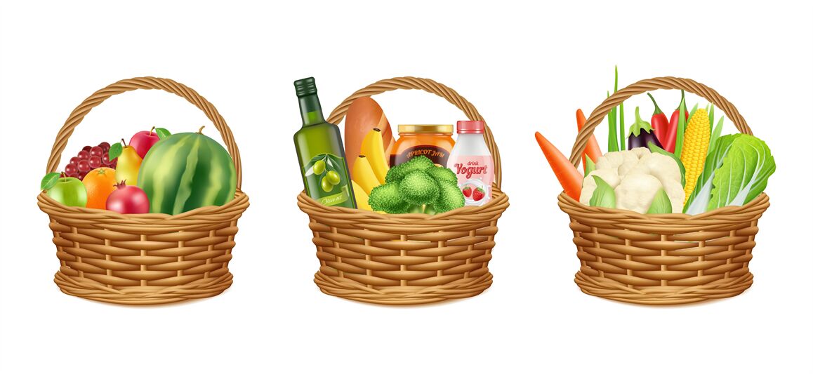 fruits and vegetables basket clipart