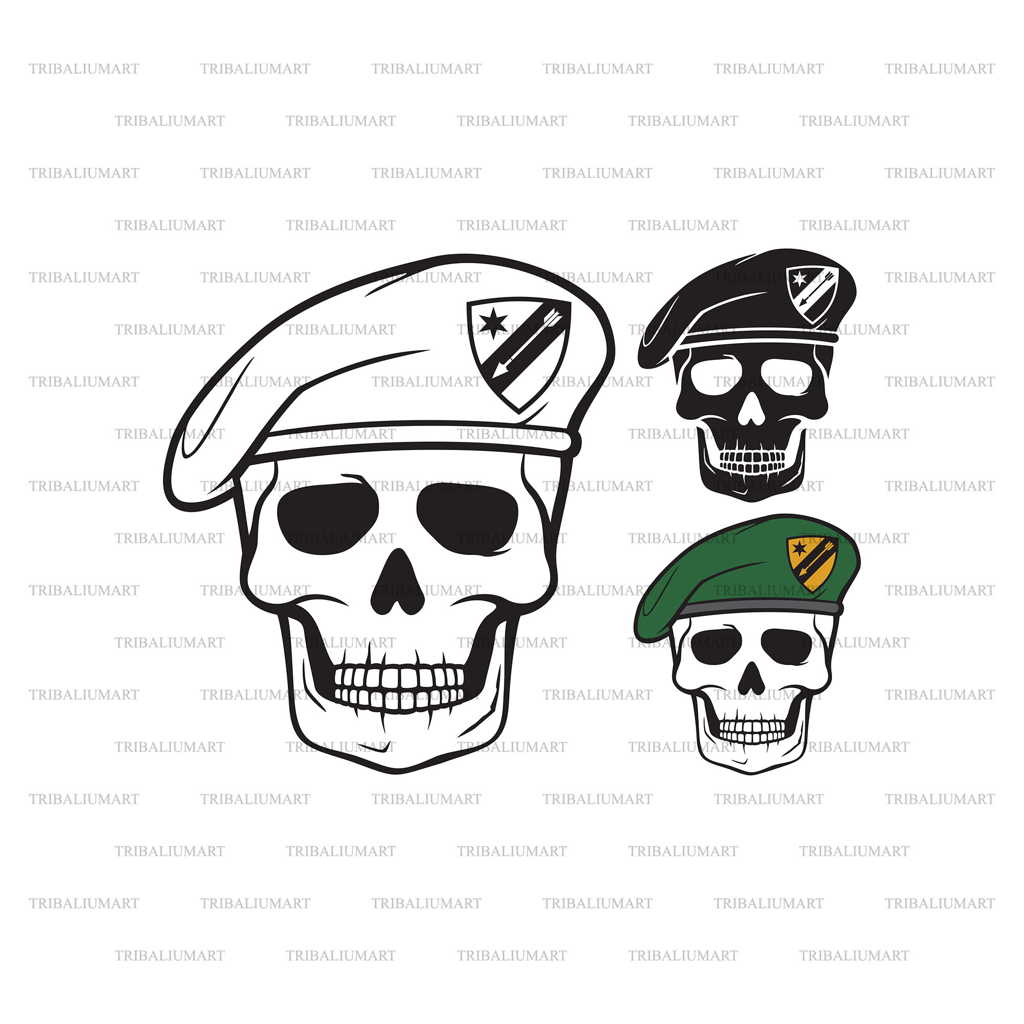 Skull with beret By TribaliumArt | TheHungryJPEG.com