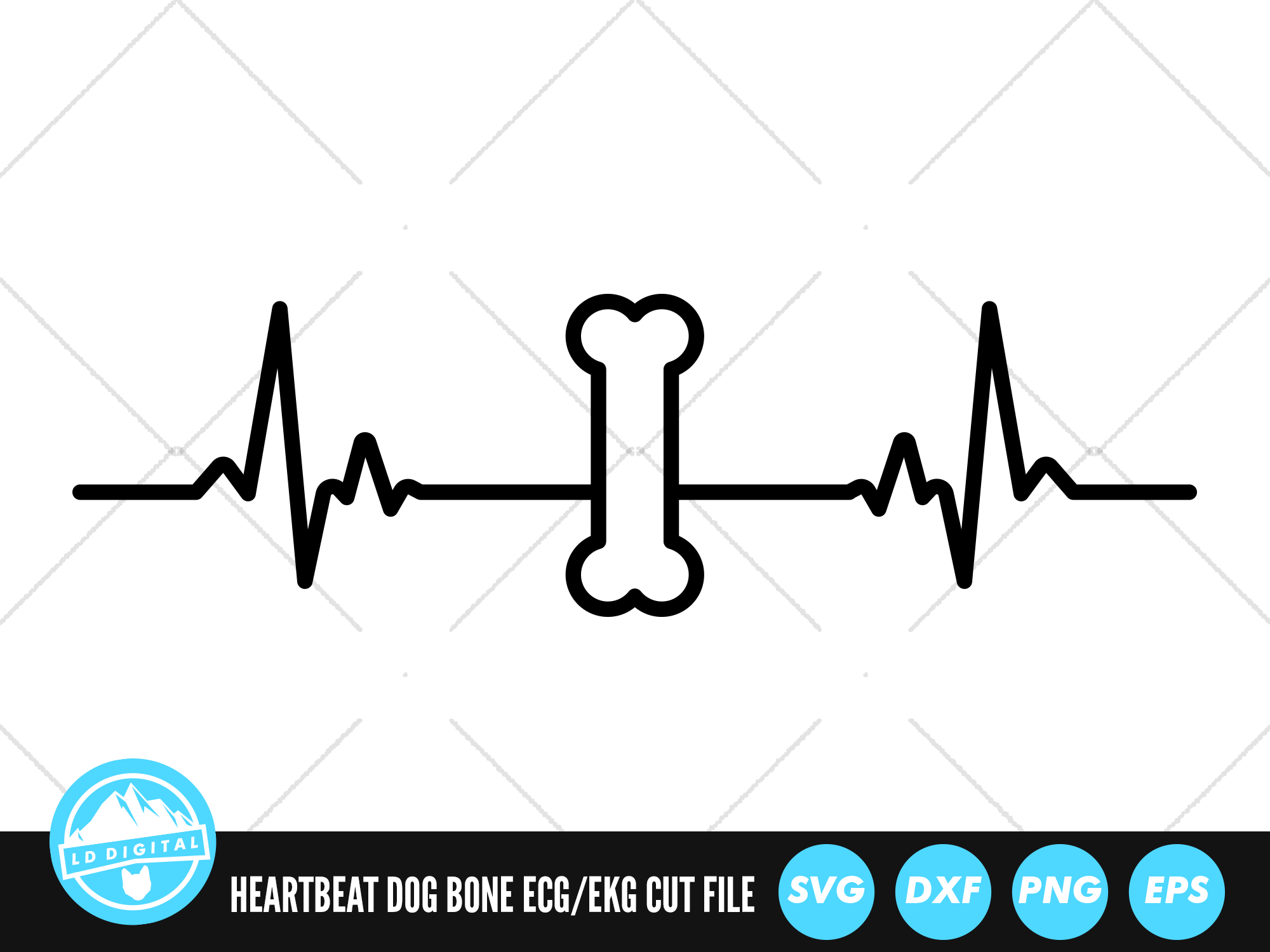 Heartbeat Line Dog Bone SVG, ECG EKG Cut File