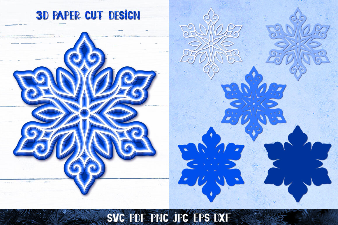 3D Snowflakes Papercut Bundle SVG,3D Layered Snowflakes SVG By Digital  Craftyfox