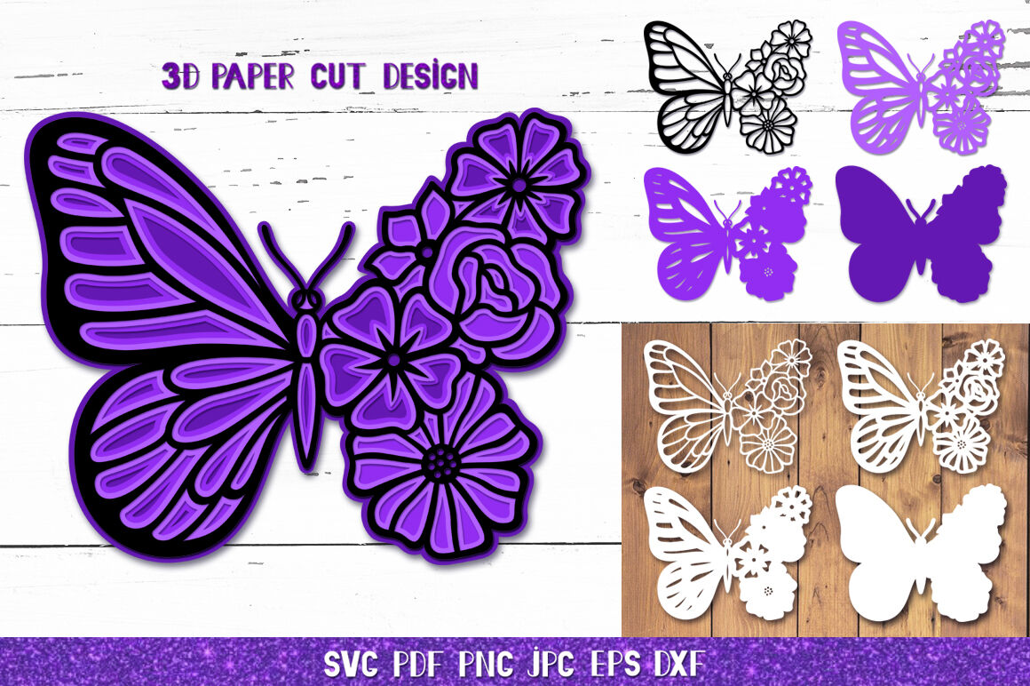 3D Butterfly SVG,Butterfly Layered,Flower Papercut Butterfly By Digital ...