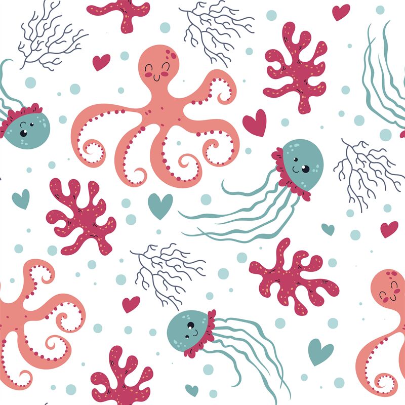 Seamless pattern sea world. Marine animals, corals and algae, kids oct By  YummyBuum | TheHungryJPEG