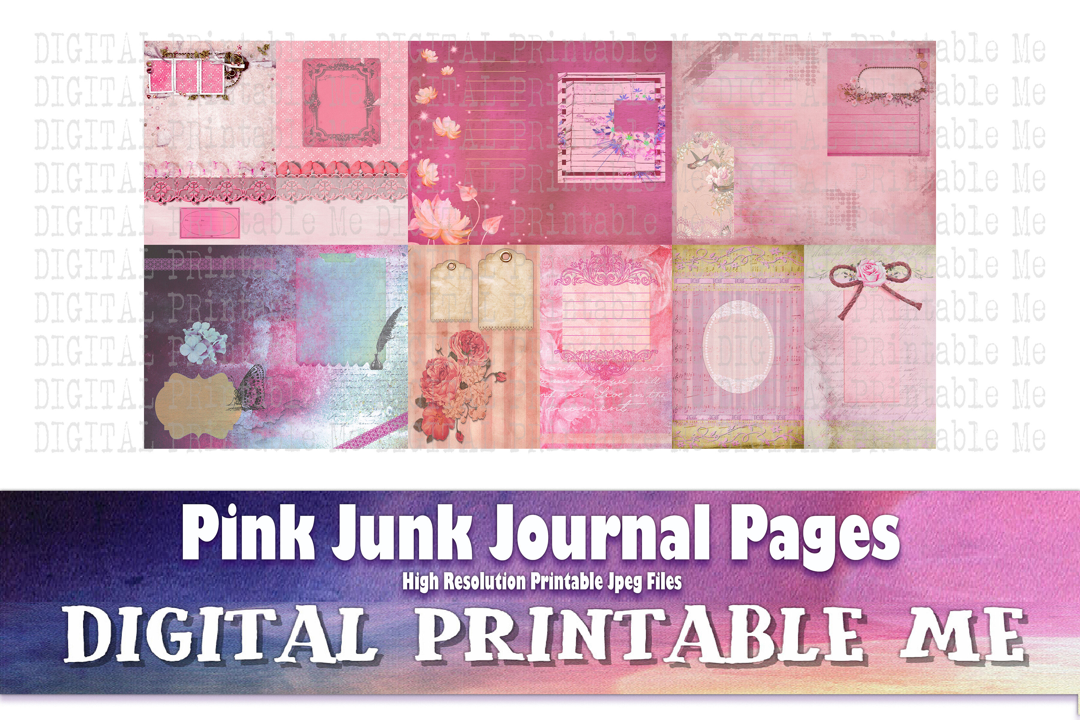 Shabby Pink Junk Journal Pages, Blank Scrapbook Kit Vintage Grunge mau By  DigitalPrintableMe