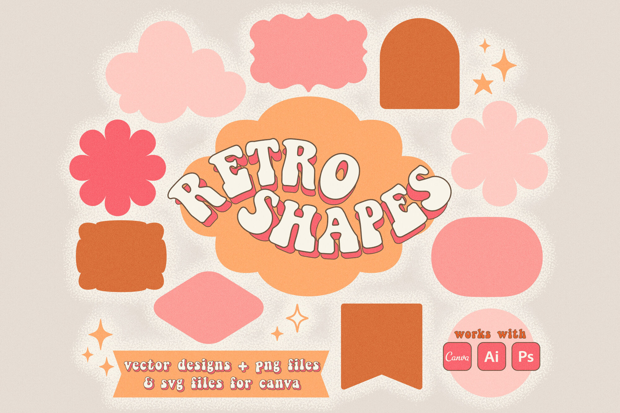 Retro Shape designs, Hippie clipart, Groovy Canva Elements, 70s graphi By  Summit Avenue | TheHungryJPEG