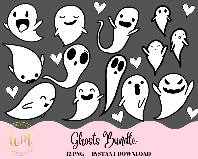 Cute Ghosts Clipart By Walker Mommy | TheHungryJPEG.com