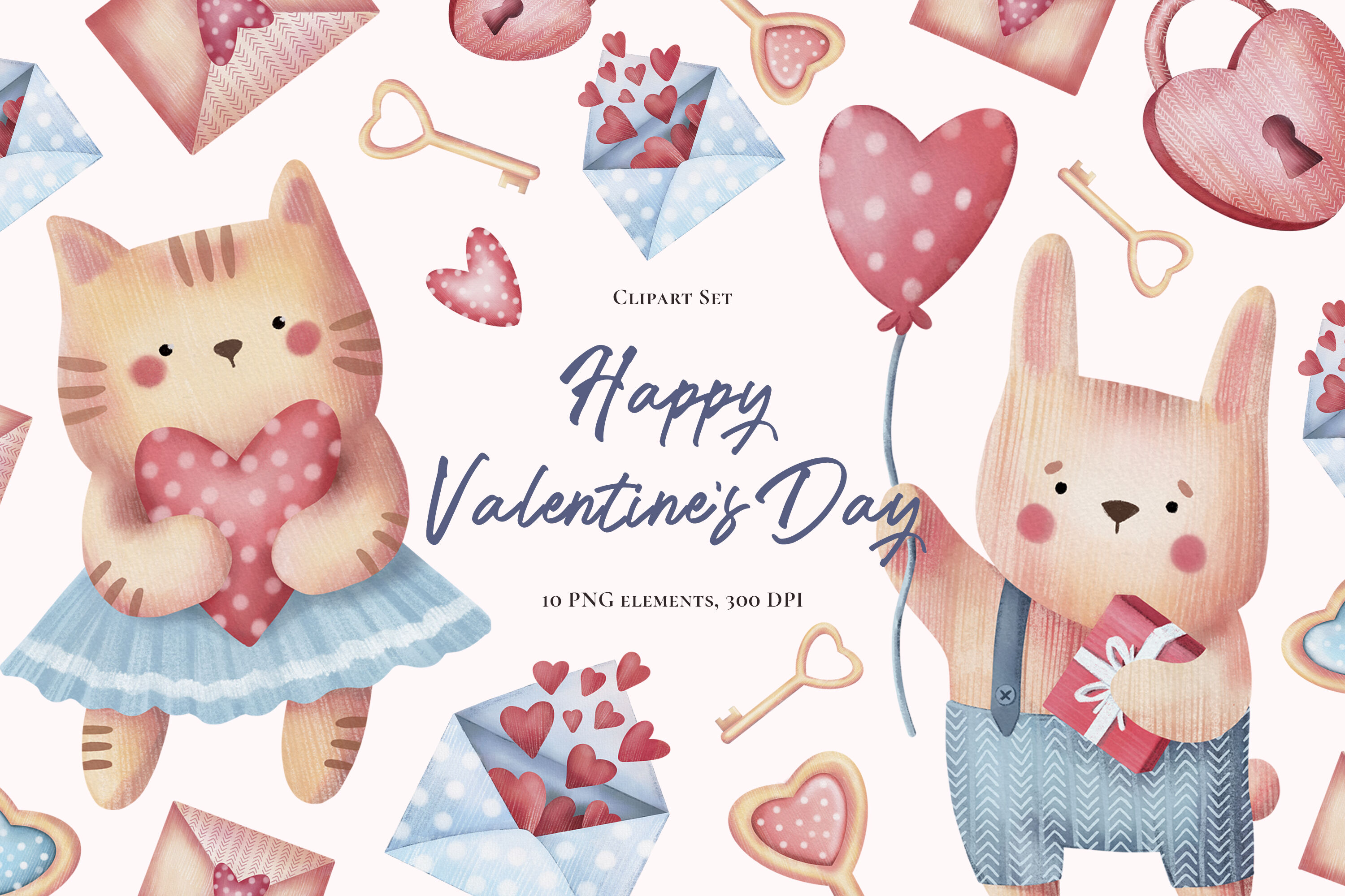 Happy Valentine Day. Clipart collection. PNG. 300 DPI By OlyaGuy.Art