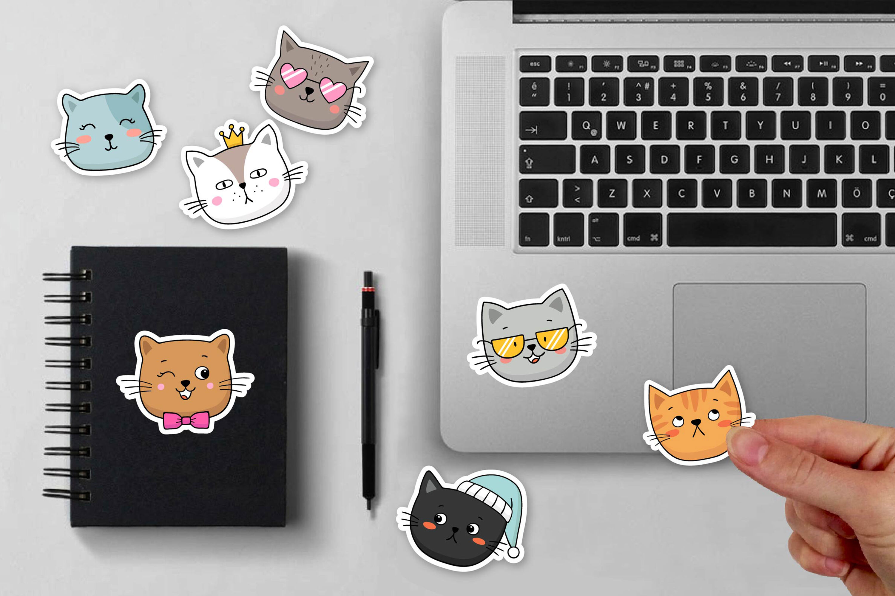 Cute Cat Faces Stickers, Printable Sticker Bundle By Yuliya Lins