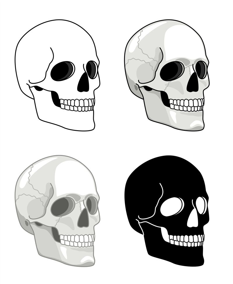 Simple drawn skull. Vector hell skulls icons, tattoo human skeleton he ...