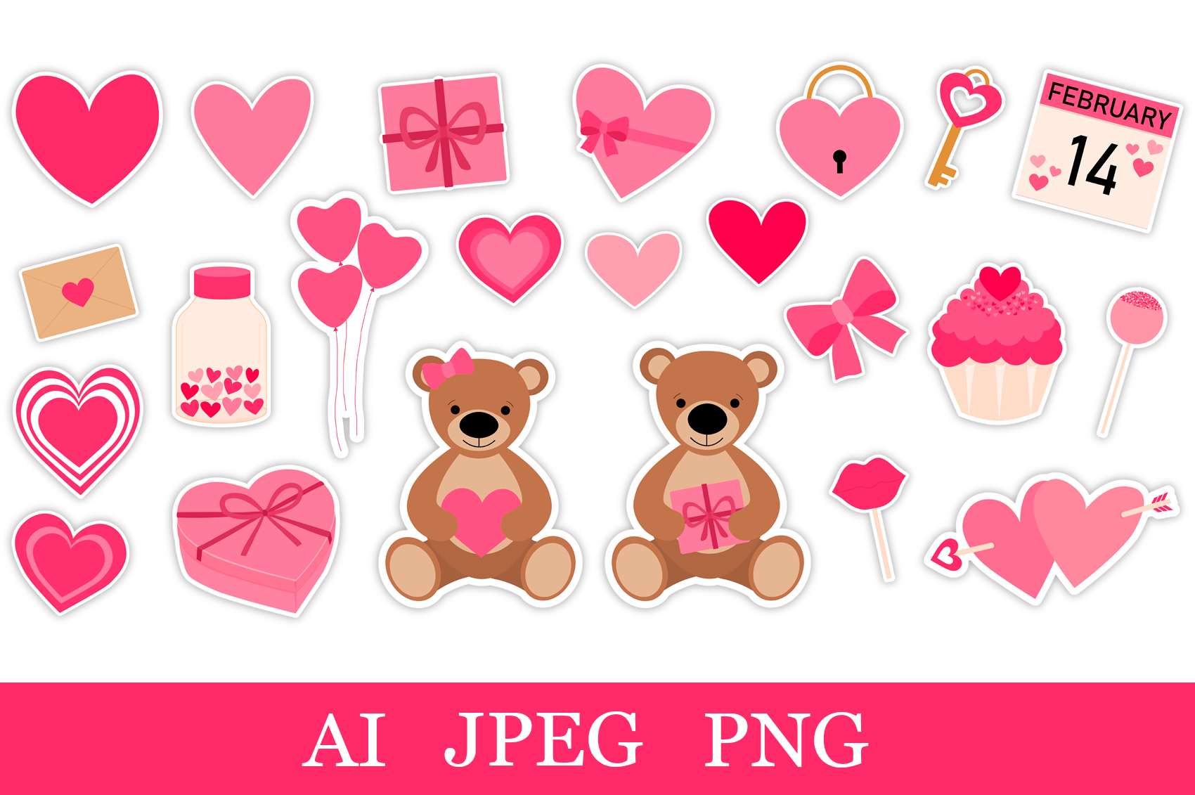 Valentine's Stickers Printable bundle. Silhouette stickers By  IrinaShishkova