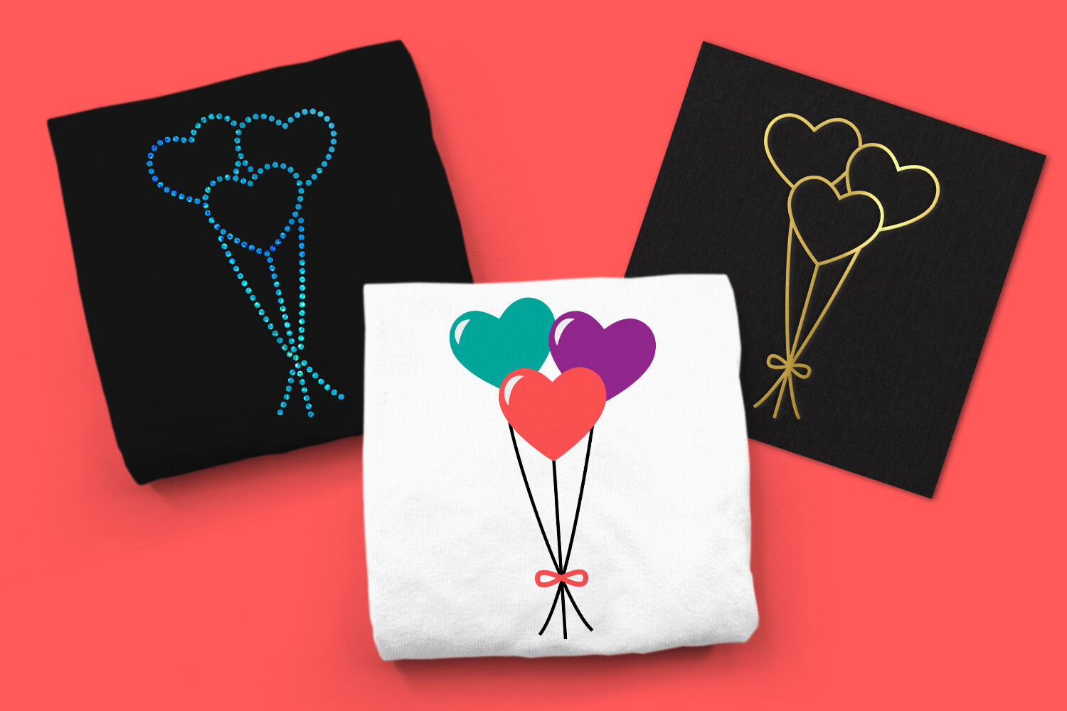 Heart Balloons Trio Inc. Sketch & Rhinestone, SVG, PNG, DXF, EPS By  Designed by Geeks