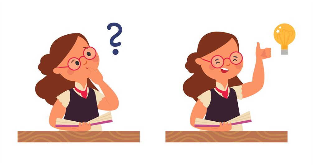 Student girl thinking. Young child question, stupid kid think and insp By  Microvector | TheHungryJPEG
