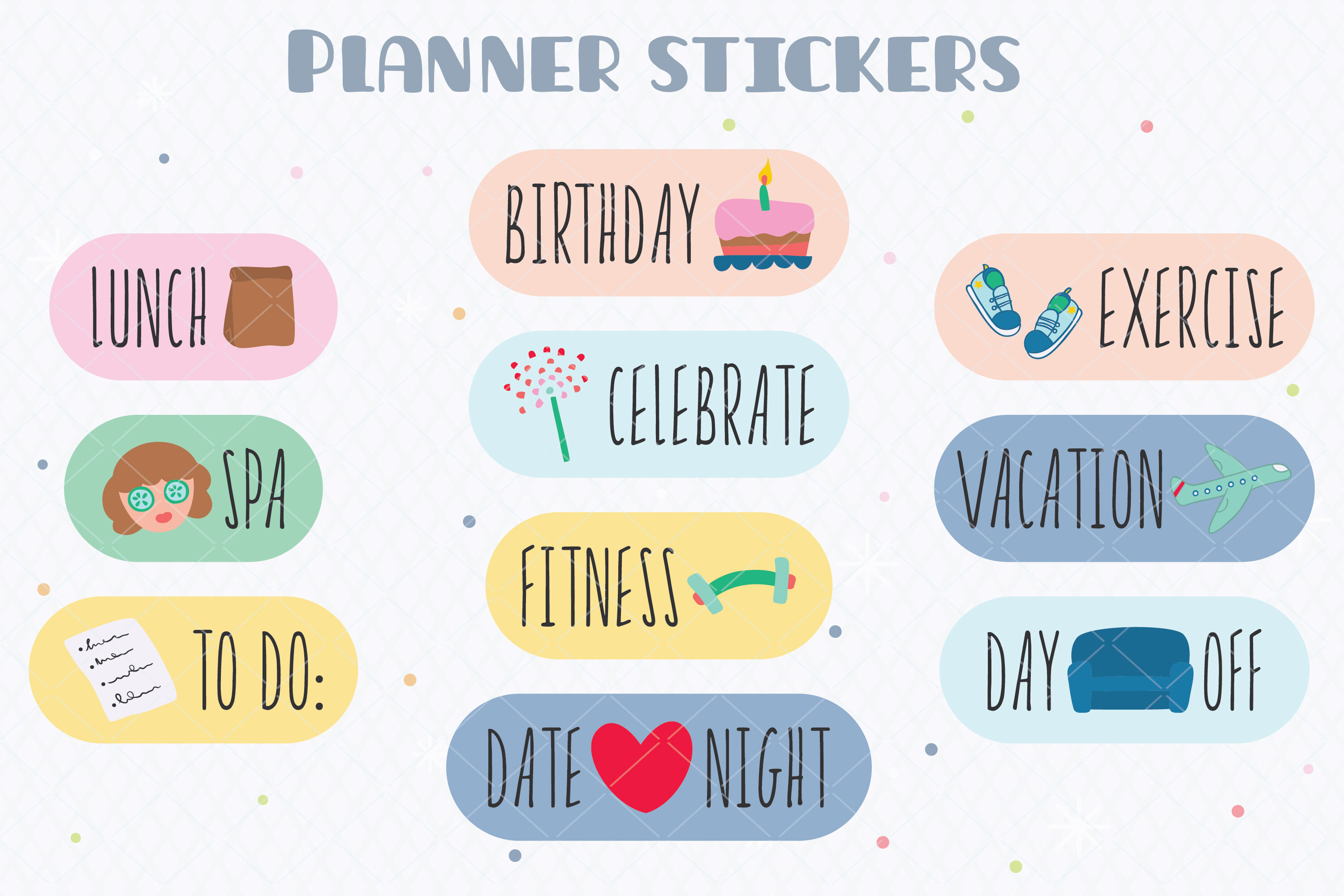 Planner Stickers, DIY Digital & Printable Tabs Organizer, Icons By  Digital Draw Studio
