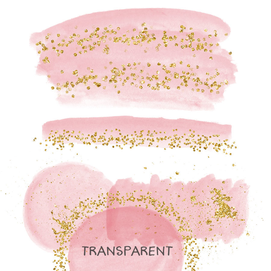 Pink watercolor strokes with gold glitter By PeDeDesigns | TheHungryJPEG