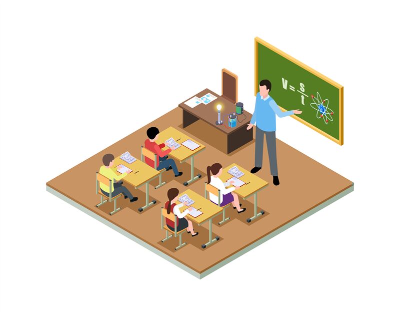 student studying in classroom cartoon