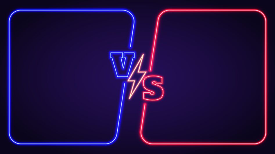 Premium Vector  Versus battle vs background with blue and red frame neon  light