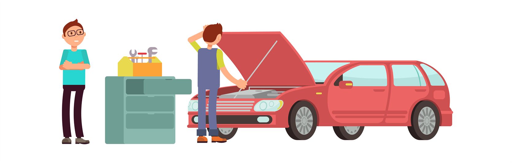 cartoon of mechanic fixing car