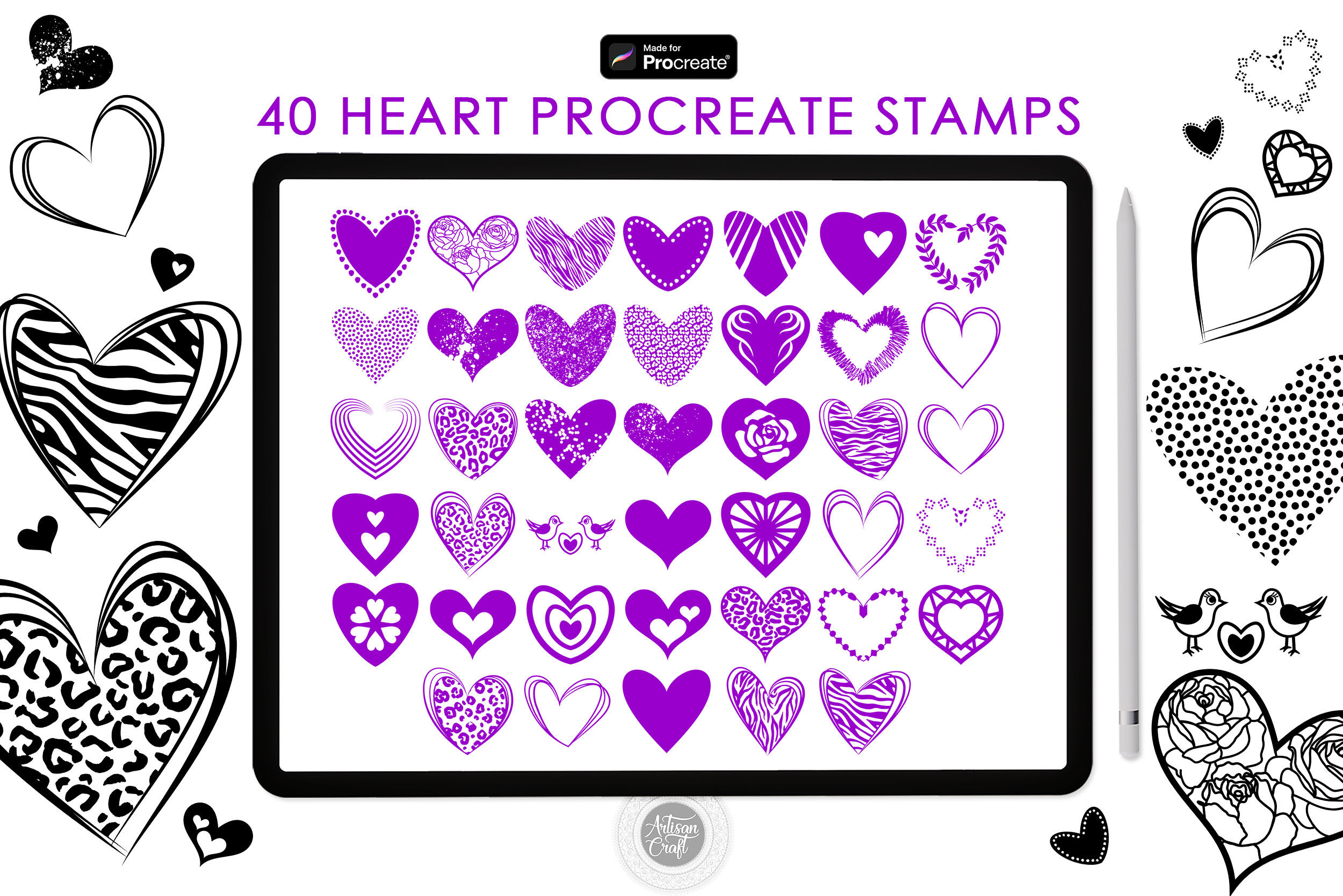 Procreate heart stamps, leopard print heart, animal print heart, procr By  Artisan Craft SVG