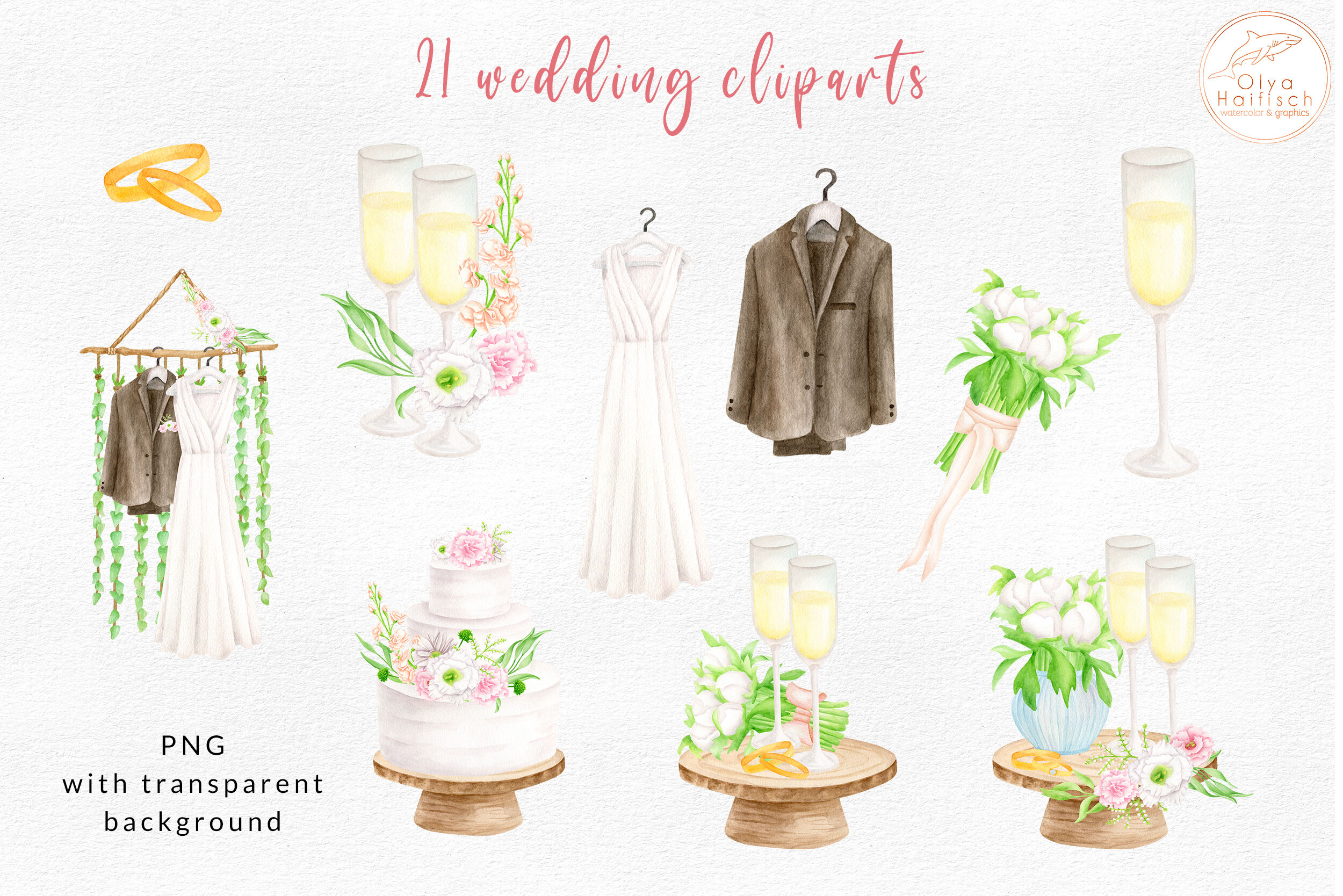 Watercolor Wedding Day Clipart Set. Wedding Arch, Dress, Flowers PNG By ...
