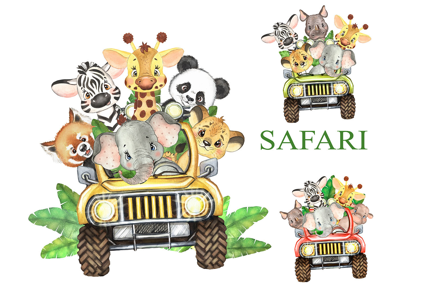 Printable Safari Animals in Jeep. Jungle Animals kids print. By Evgeniia  Grebneva Painting | TheHungryJPEG