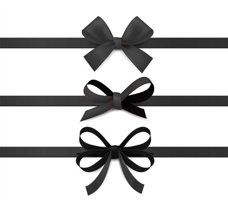 Black ribbon bows. Silk ribbons with decorative bow gift