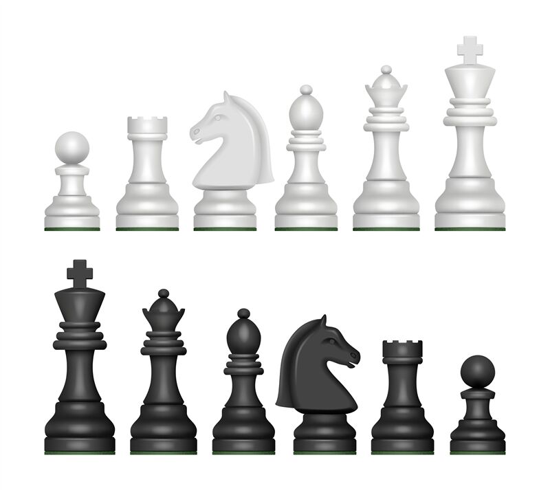 Premium Vector  Chess figures vector set. king, queen, bishop, knight or  horse, rook and pawn - standard chess pieces. strategic board game for  intellectual leisure. black and white items.