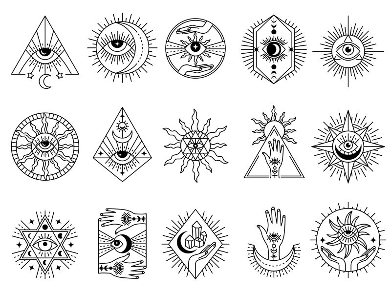Mystical symbols. Occult emblems meditation magic esoterism and alchem ...