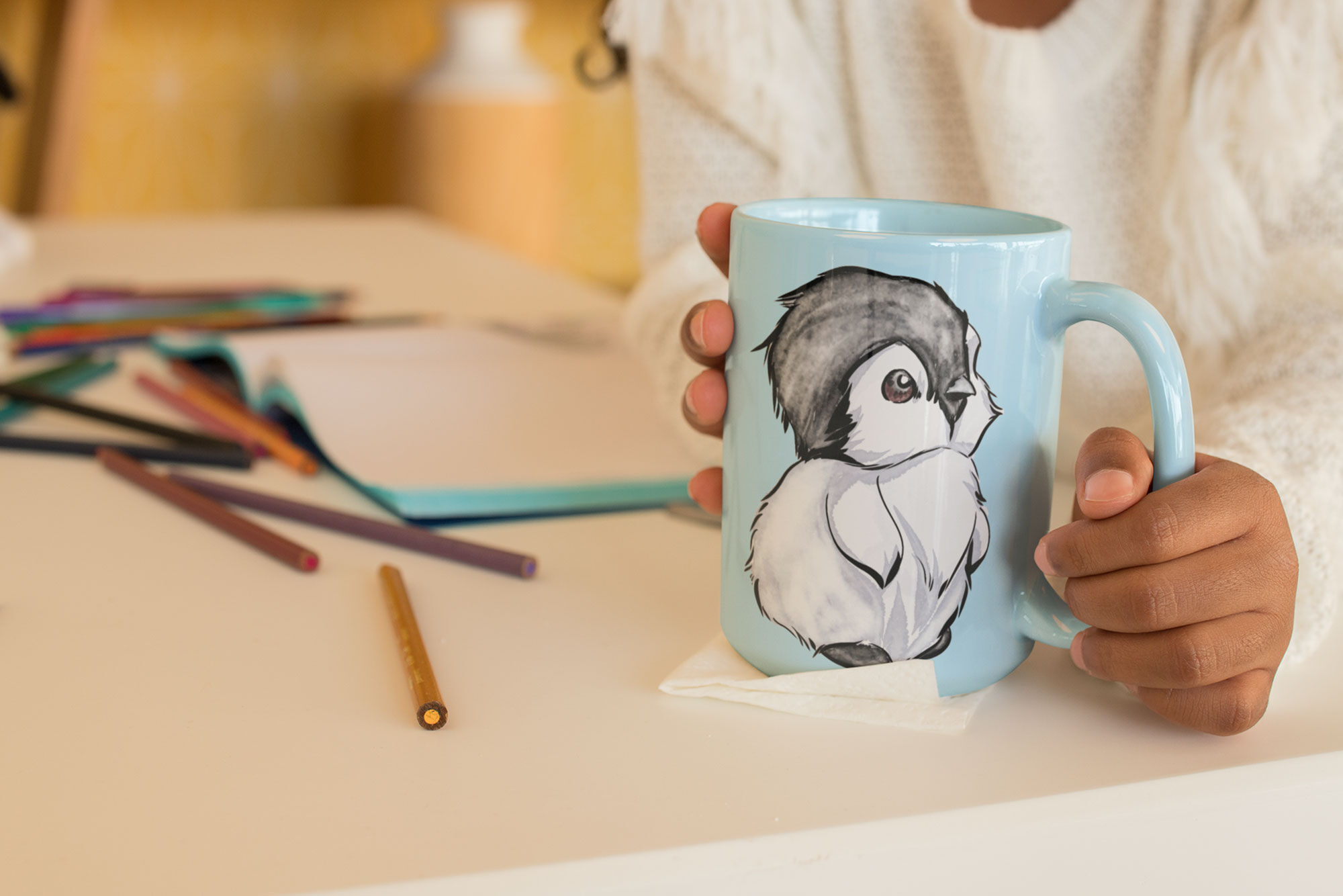 Watercolor Penguin Mug Design Vector Download