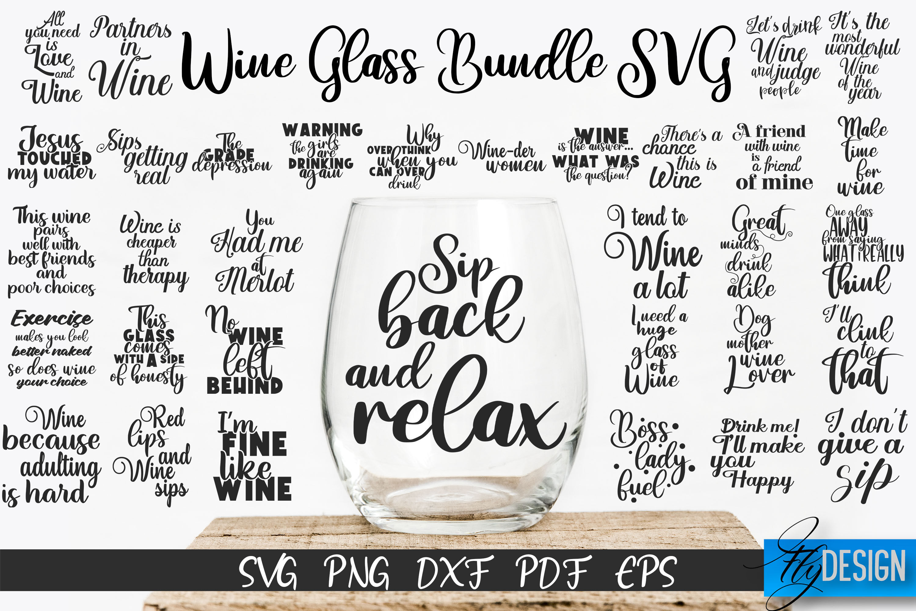 Glass Etching Designs. Wine Glass SVG Bundle. Stencil svg v2 By Fly Design