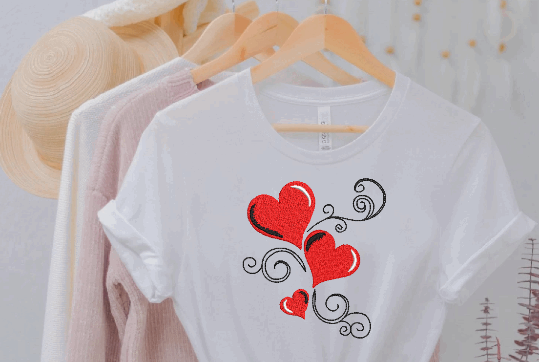 Three Hearts Machine Embroidery Design By CanadaCraftsStudio
