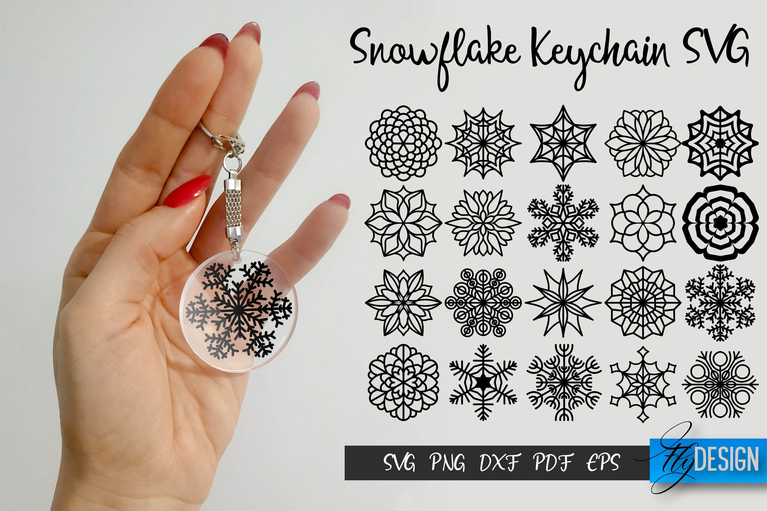 Snowflake Keychain SVG Bundle. Christmas Key Keychain SVG. By Fly