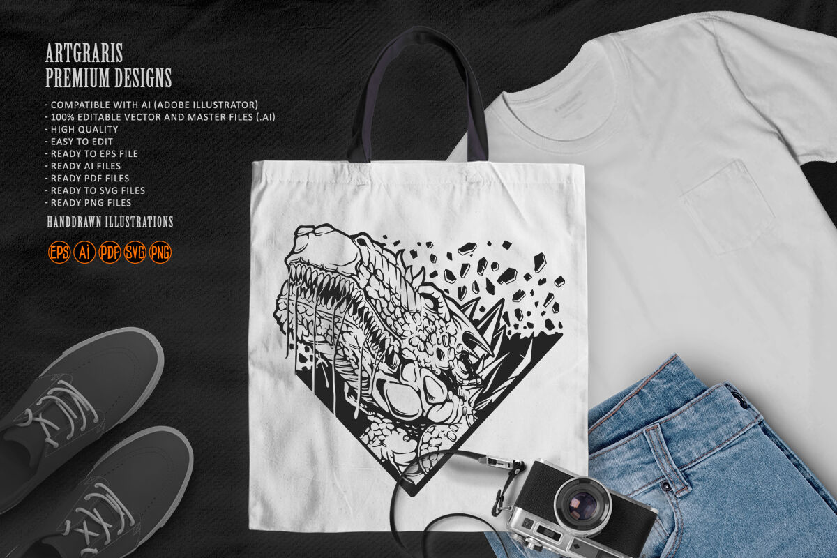 Godzilla goodie bags - black bags with spray painted stencil