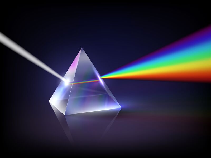 Spectrum refraction. Glass pyramid prism low poly abstract concept glo ...