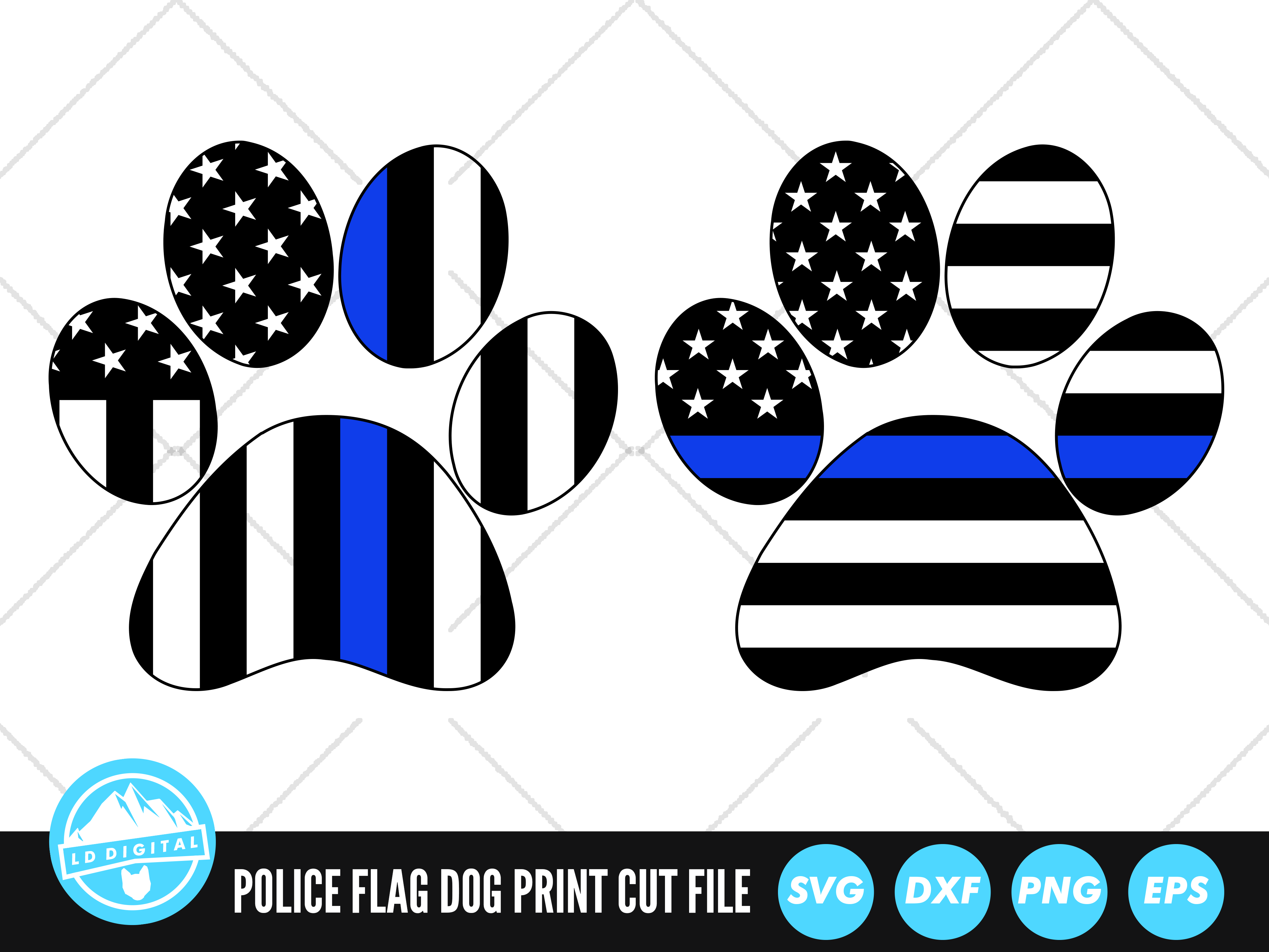 Dog Paw K9 Police Flag SVG | Thin Blue Line Cut File | Police SVG