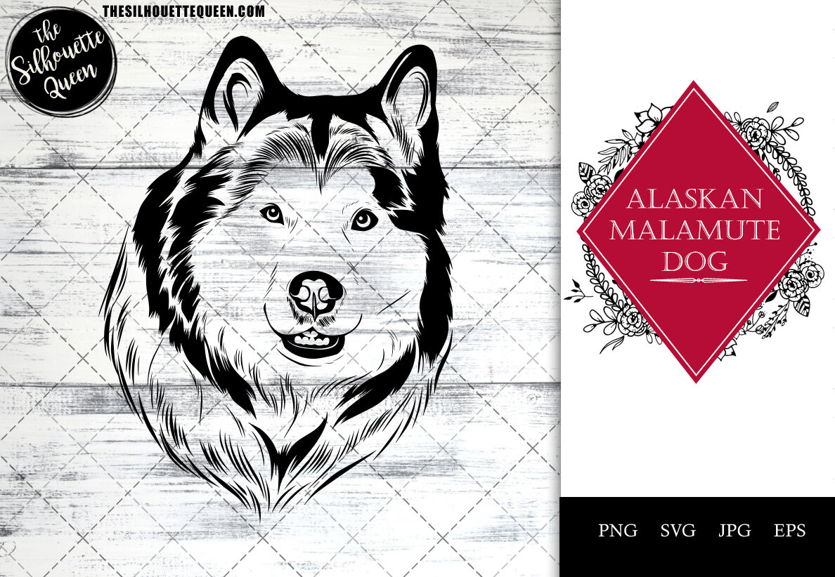 Alaskan Malamute Dog Funny Head Portrait Sketch Vector By The Silhouette  Queen | TheHungryJPEG