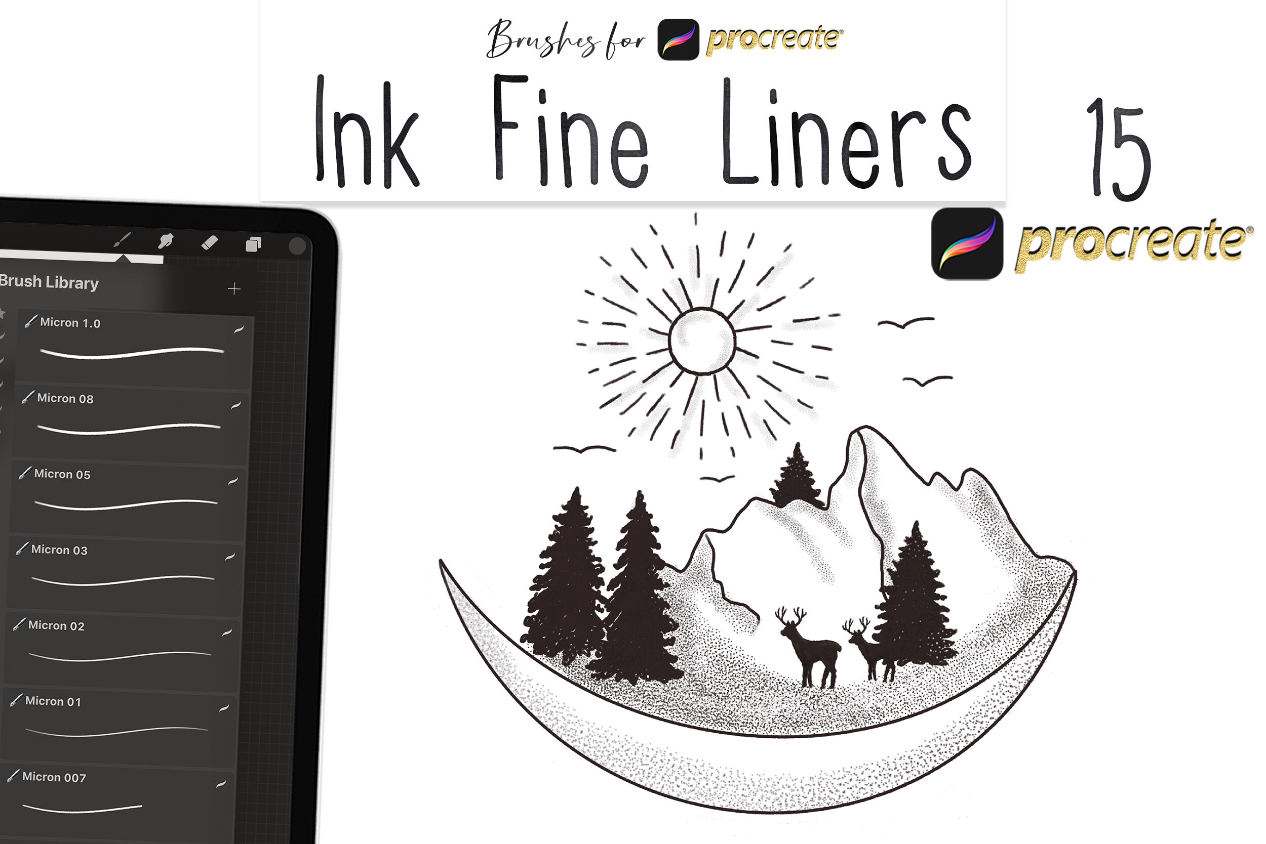 Ink Fine Liners Brushes for Procreate. By LABFcreations