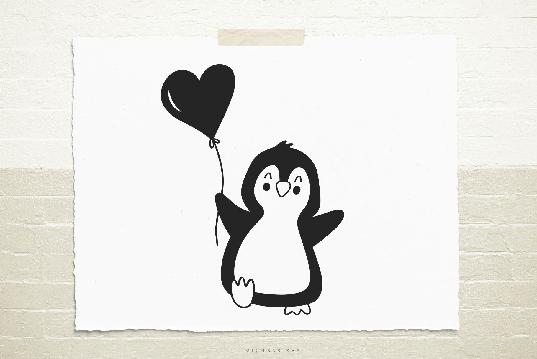 Cute penguin with balloon SVG cut file By Michelekae