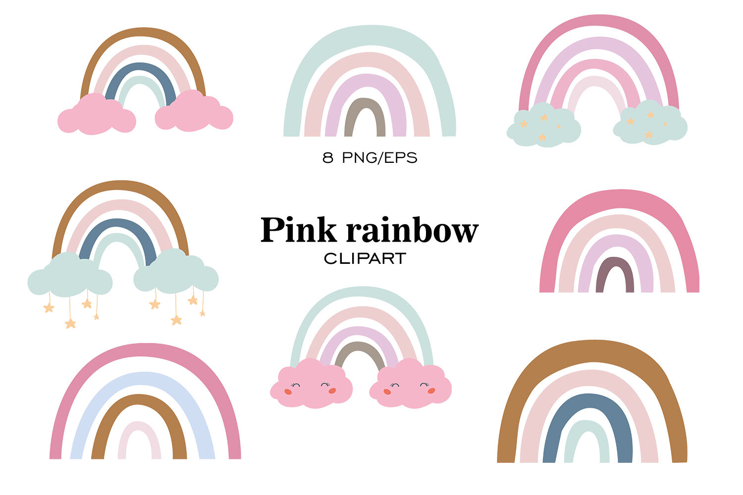 Rainbow clipart, Rainbow PNG, Pink rainbow clipart, Pastel rainbow By  Sleptart | TheHungryJPEG