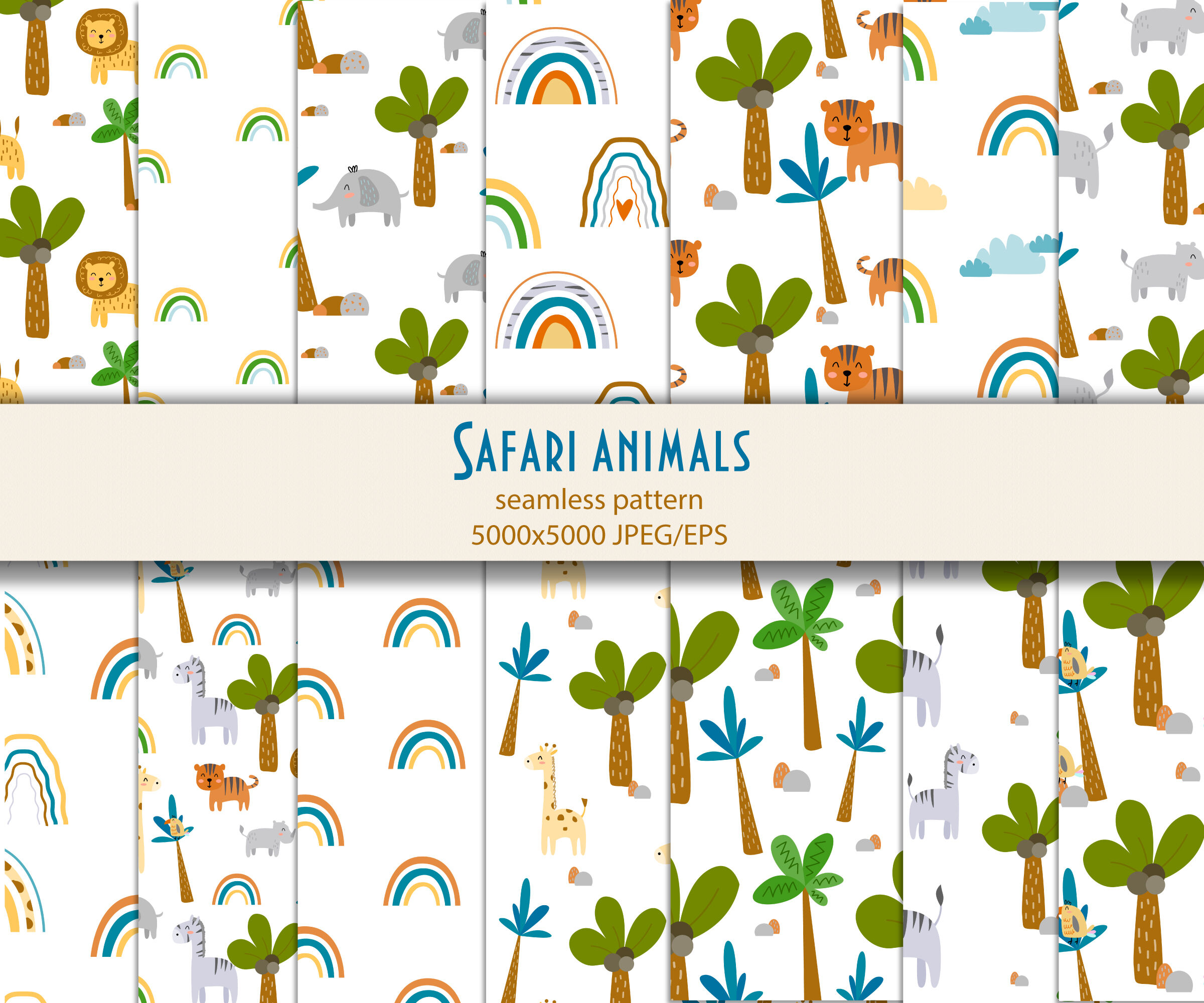 Safari animals digital paper pack, Safari background decor By Sleptart