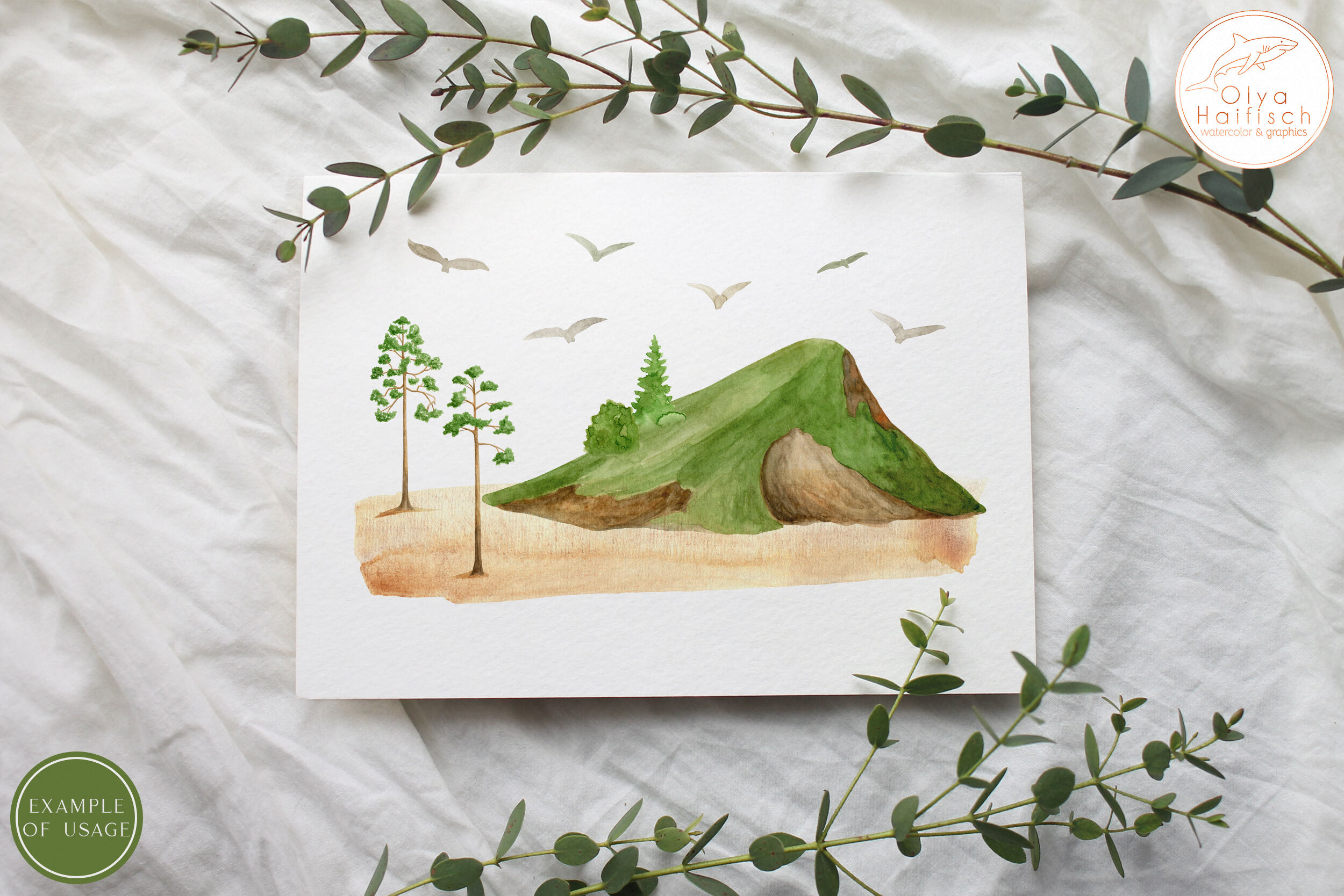 Watercolor Mountain Clipart. Pine Tree PNG. Summer Forest Landscape By ...