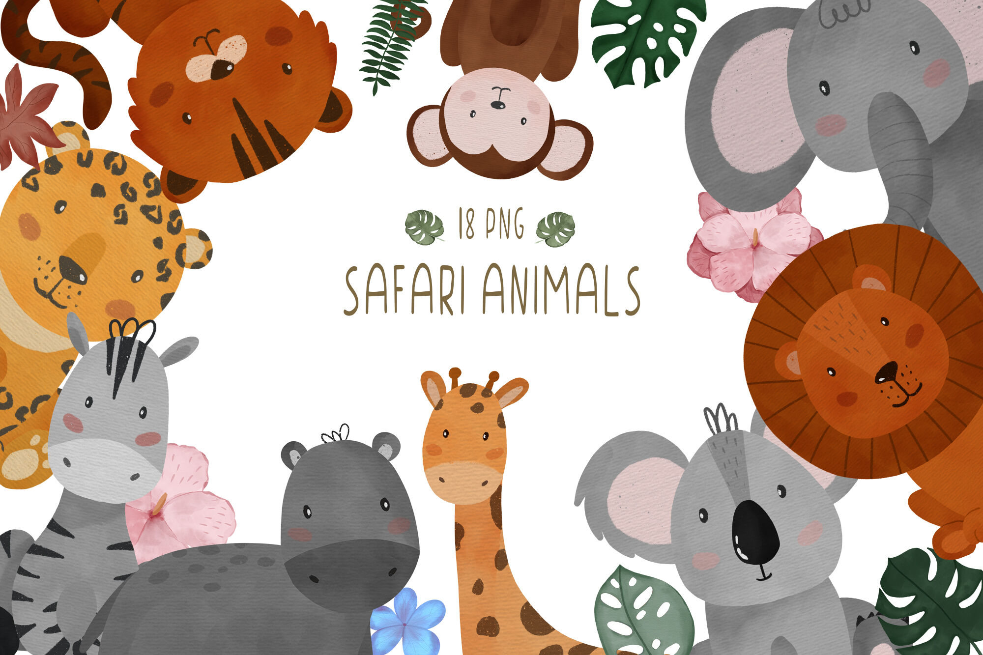 Watercolor safari baby animals clipart, Safari PNG, Jungle animals PNG By  Sleptart | TheHungryJPEG