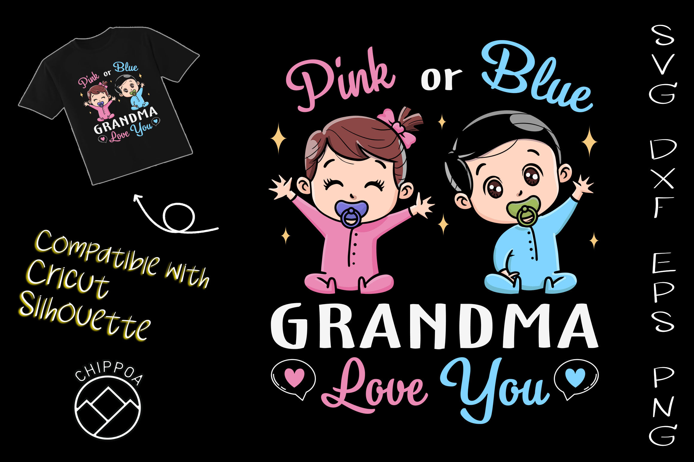 Pink Or Blue Grandma Loves You By Chippoadesign Thehungryjpeg 2907