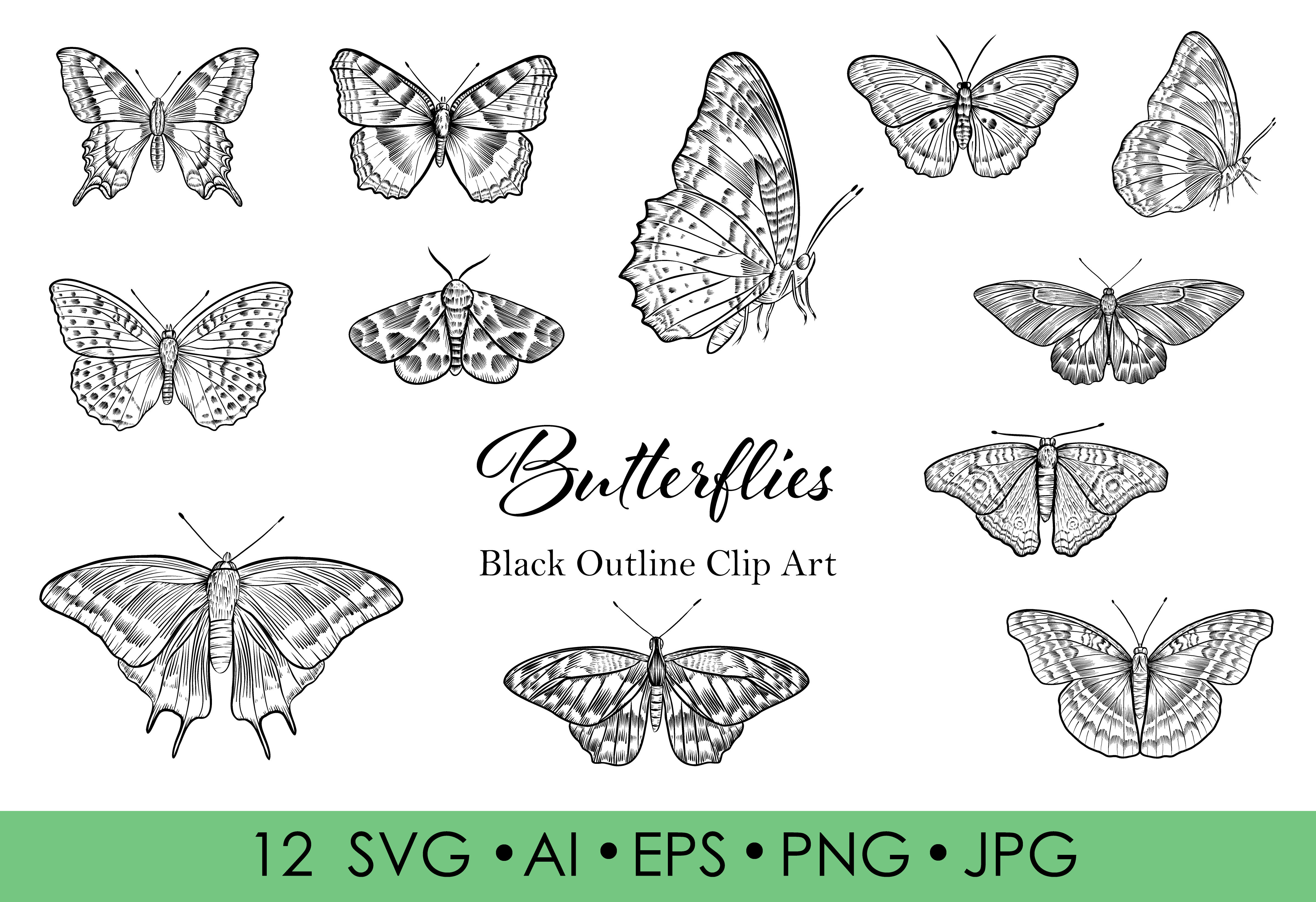 butterfly clip art black and white outline