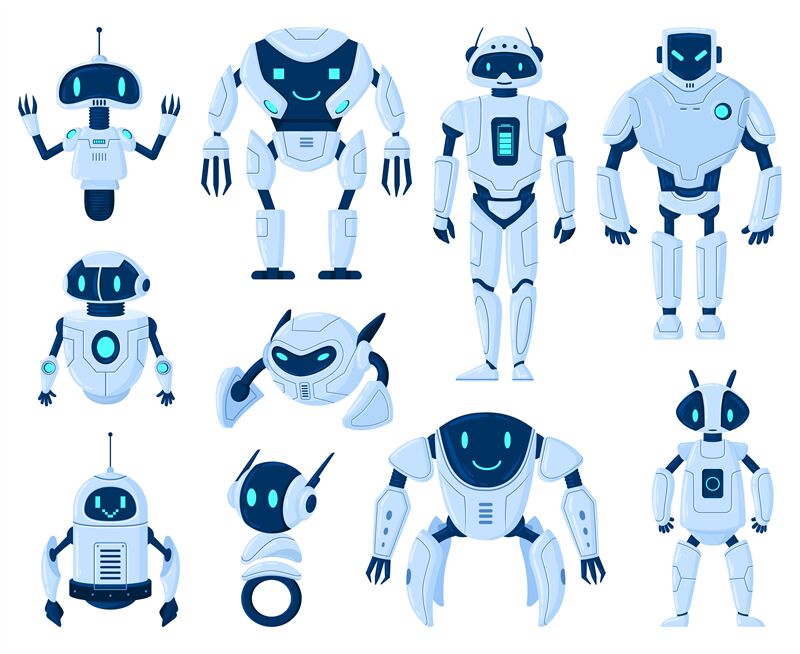 Cartoon robots, cyborg machine artificial intelligence characters. Dig By  WinWin_artlab | TheHungryJPEG